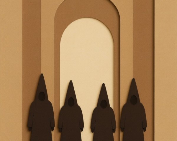 Minimalist Paper-Cut Design of Hooded Figures