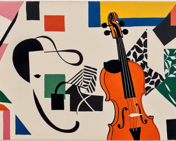 Vibrant Abstract Composition with Stylized Violin