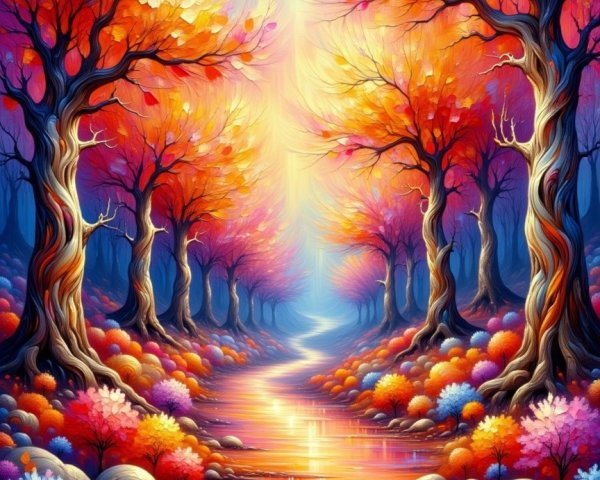 Vibrant Autumn Landscape with Winding River and Trees