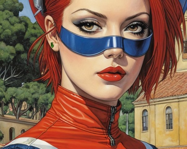 Superheroine with Red Hair and Bold Costume Design