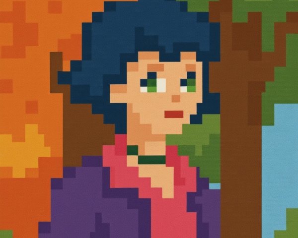 Pixel Art Character in Autumn Foliage Background