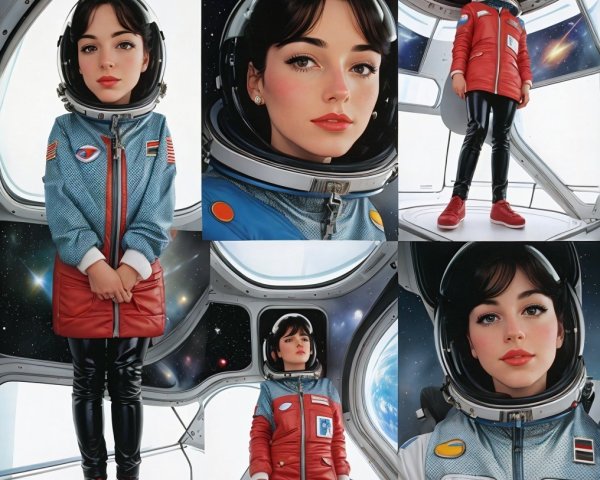 Young Female Astronaut in Futuristic Spacecraft