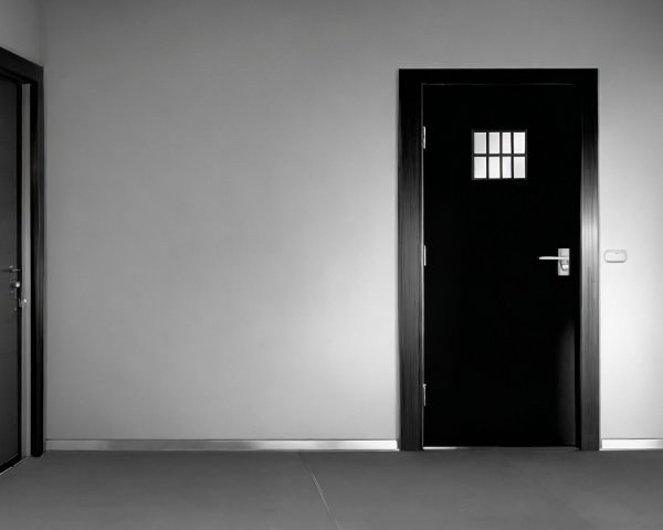 Minimalist Interior with Dark Door and Light Wall