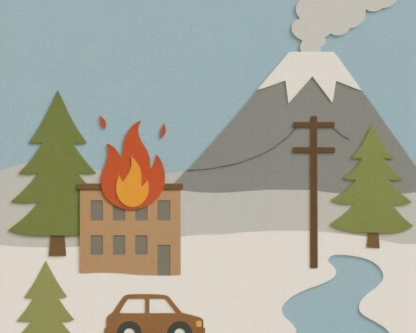 Whimsical Paper-Cut Landscape with Fire and Volcano