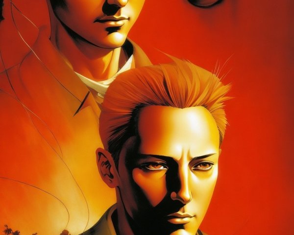 Stylized Male Figures on Vibrant Red Background