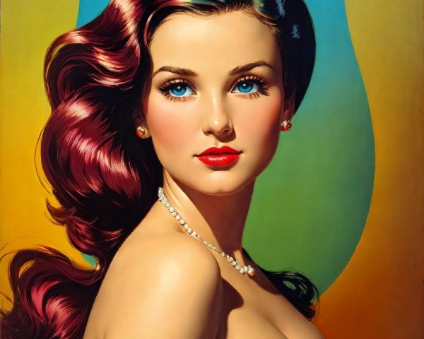 Vintage Woman with Red Hair and Colorful Background