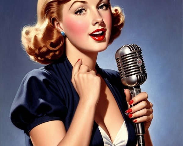 Vintage Illustration of Woman Singing with Microphone
