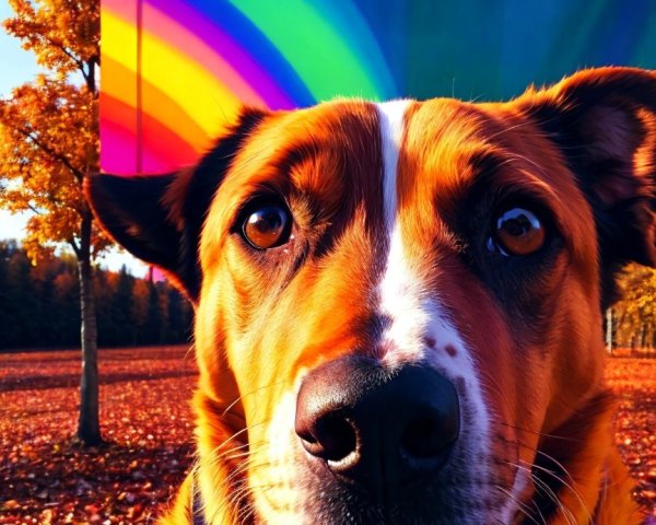 Curious Dog in Colorful Autumn Landscape