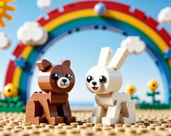 LEGO Creatures in a Whimsical Colorful Scene