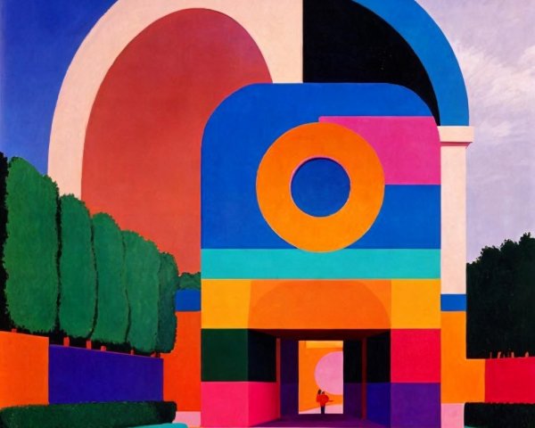 Colorful Abstract Geometric Architectural Scene Painting