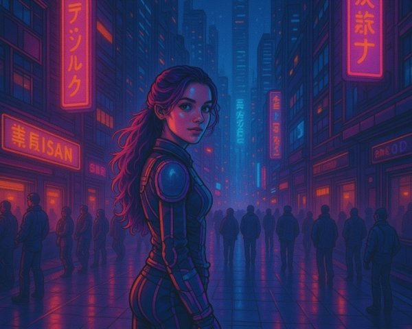Futuristic Urban Scene with Neon Lights and Shadows