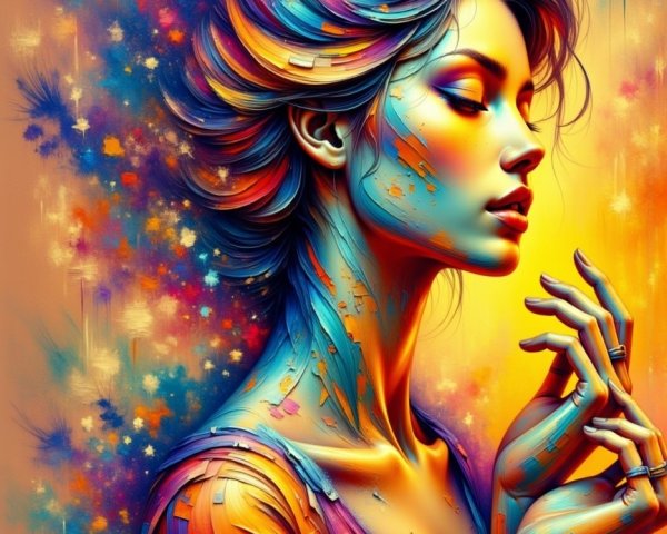 Stylized portrait of a woman with vibrant colors