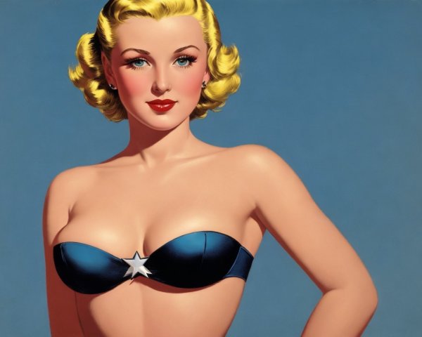 Vintage Glamour Illustration of a Woman in Blue Top