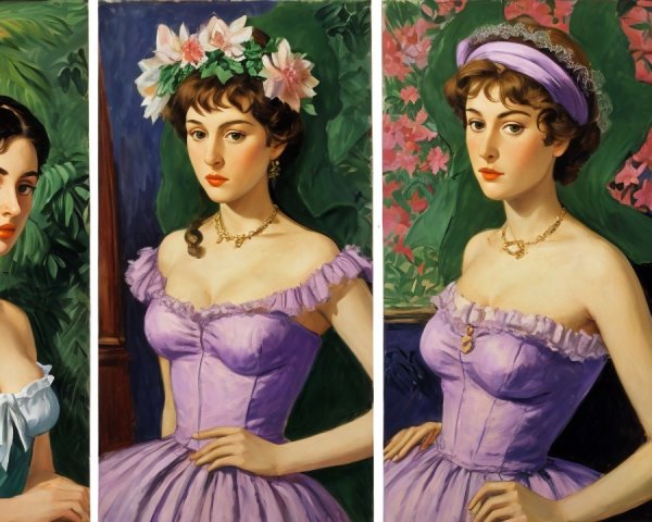 Three Portraits of a Young Woman in Distinct Styles