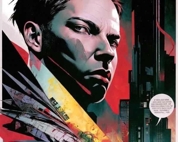 Close-Up of Determined Male Figure in Sci-Fi Art