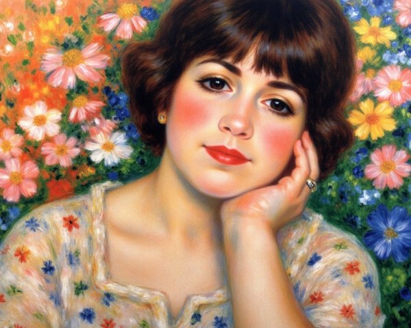 Portrait of a Young Woman Surrounded by Flowers