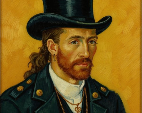 Man with Long Hair and Top Hat Against Yellow Background
