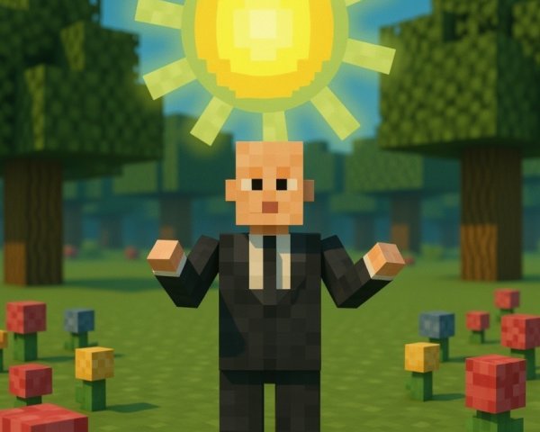 Pixelated Character in Vibrant Blocky Landscape