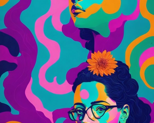 Psychedelic Portrait of Two Women with Glasses