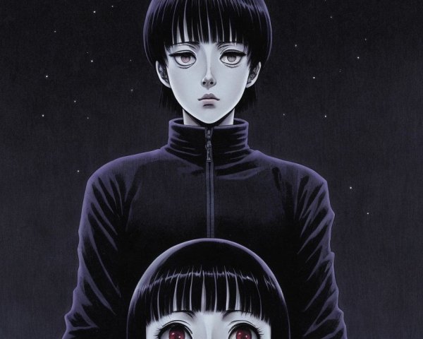 Figures in a Dark Starry Sky with Full Moon