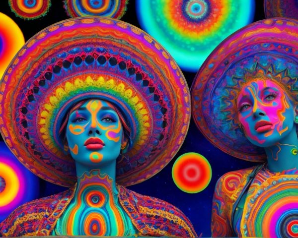 Colorful Sombreros and Vibrant Patterns in Artwork
