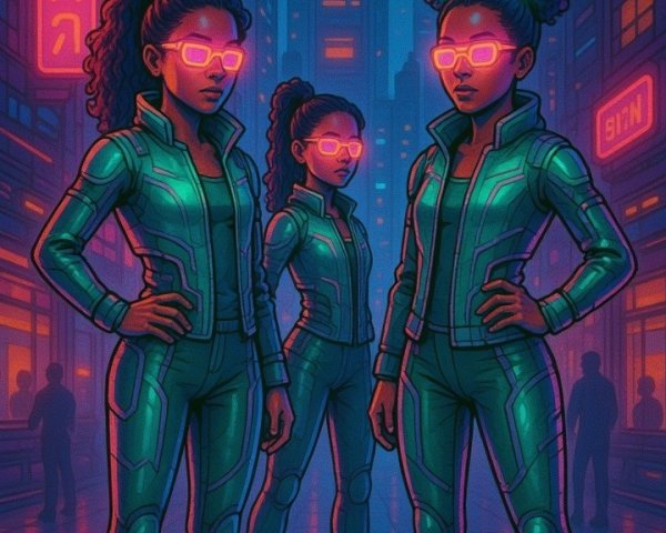 Futuristic Urban Scene with Confident Young Women
