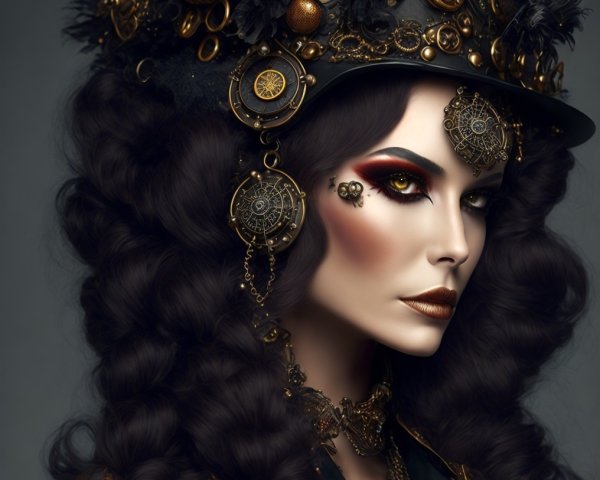 Portrait of a Woman with Dramatic Makeup and Hat
