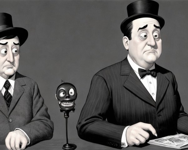 Cartoon Characters with Skull in Tense Illustration