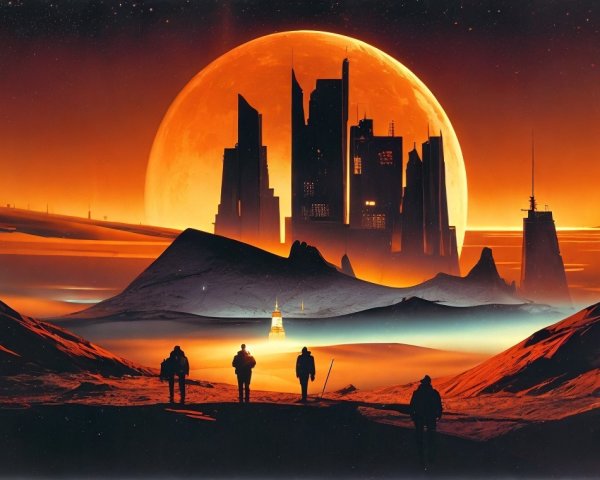 Futuristic Sci-Fi Landscape with Orange and Black Hues