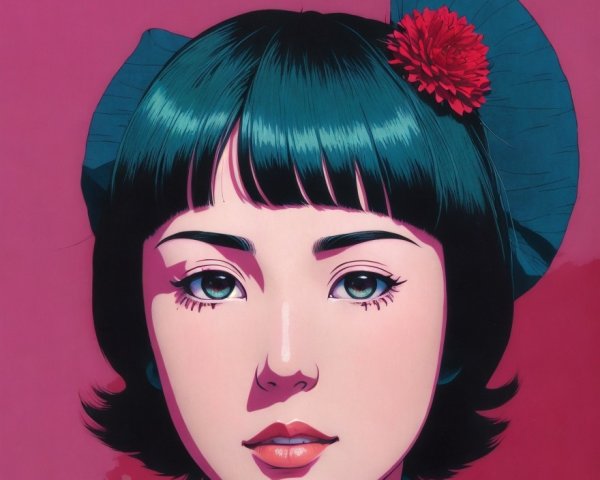 Stylized portrait of a young woman with striking features