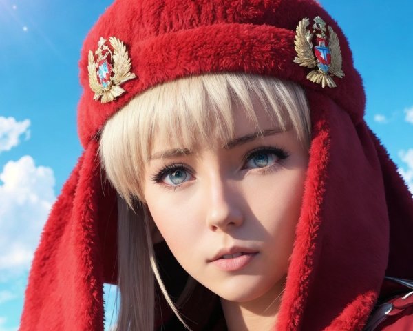 Portrait of a Young Woman in Red Fur Hat