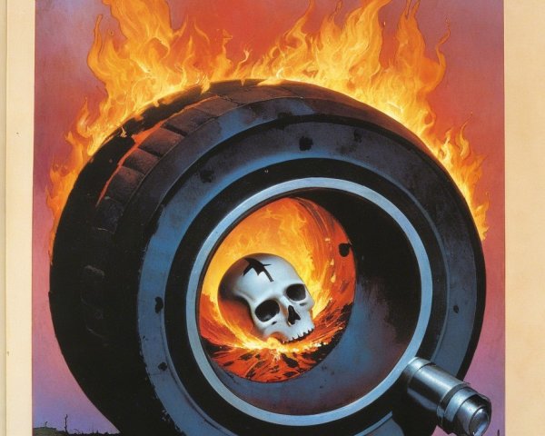 Black Tire with Flames and White Skull Inside