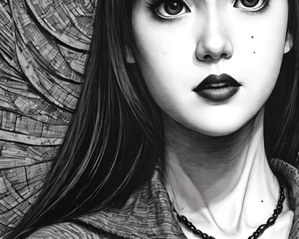 Grayscale Portrait of a Young Woman with Textured Shirt