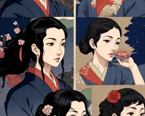 Collage of Six Women in Traditional Japanese Attire