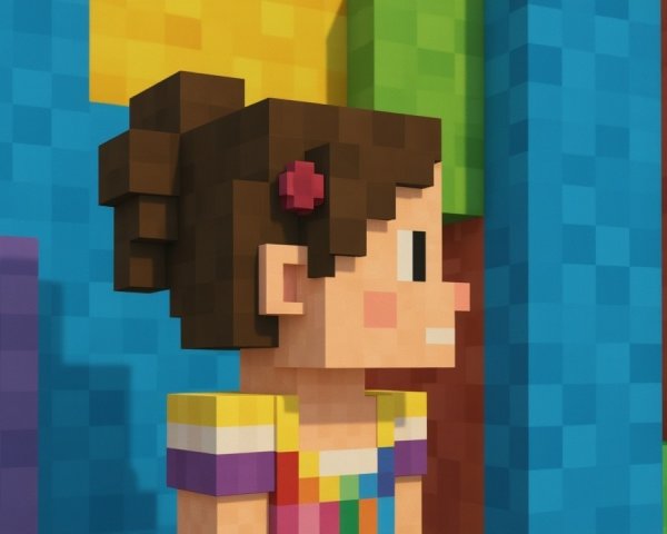 Pixelated Character in Colorful Voxel Art Environment