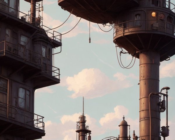 Art Nouveau Steampunk Vehicle with Towers Background