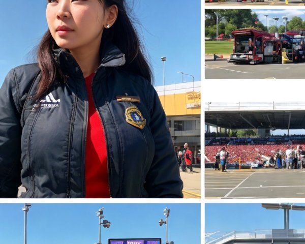 Collage of a Confident Woman at a Sports Event