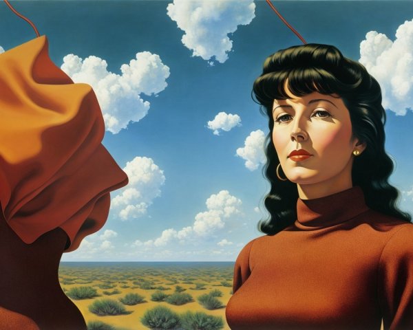 Woman in Red Turtleneck Contemplates Desert Horizon