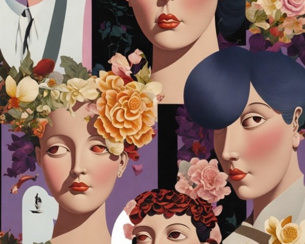 Collage of Women Surrounded by Large Flowers