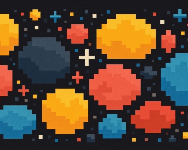 Vibrant Pixel Art of Colorful Planets in Space