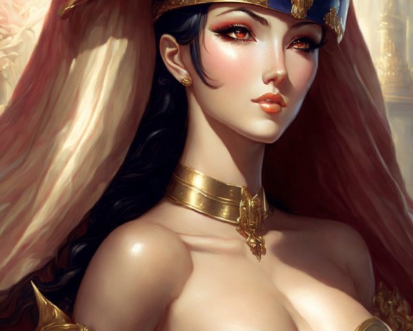 Fantasy Character with Dark Hair and Red Eyes