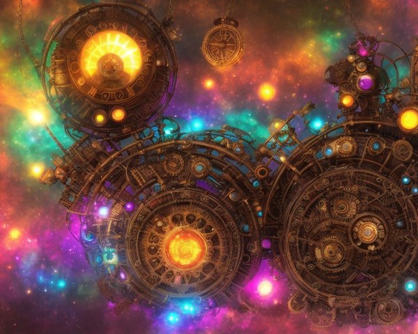 Steampunk Machinery in a Vibrant Cosmic Setting