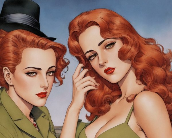 Glamorous Women with Red Hair in Vintage Styling