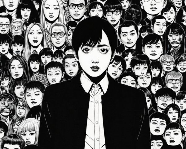 Central Figure in Dark Suit Surrounded by Diverse Faces