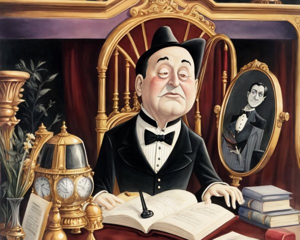 Cartoonish Scene of a Gentleman at an Ornate Desk
