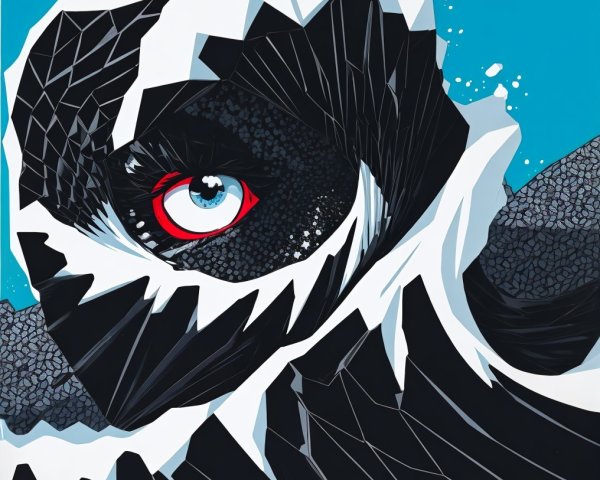 Abstract Surreal Artwork with Wave and Eye Elements