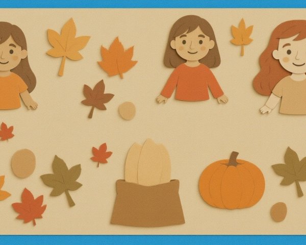 Whimsical Autumn Scene with Paper Cut-Out Elements