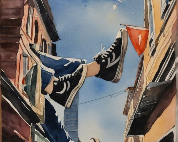 Whimsical Watercolor of Vibrant Street Scene