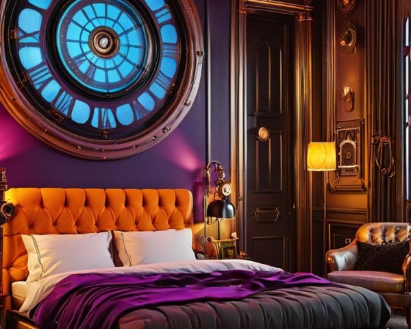 Luxurious Art Deco Bedroom with Neon Blue Accents