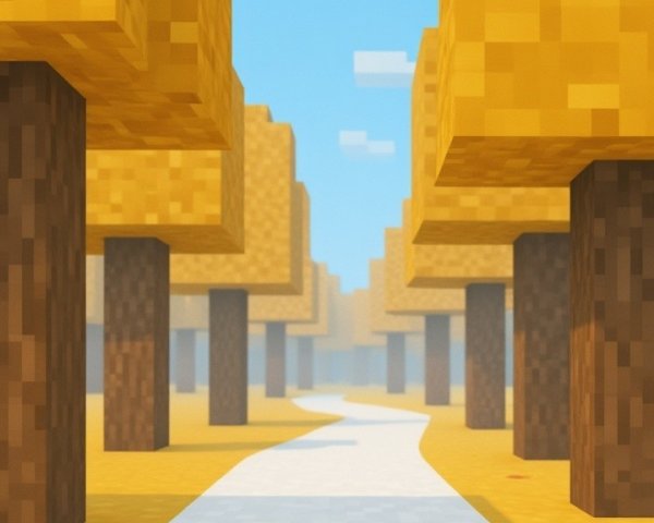 Pixelated Autumn Landscape with Winding Path and Trees